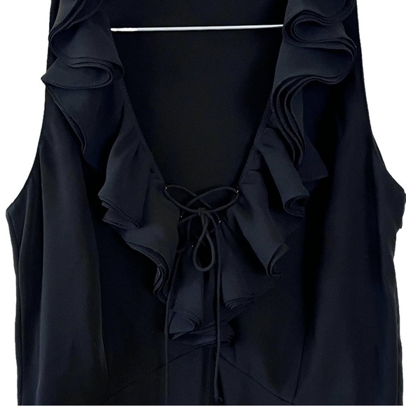 Vintage Cache’ Black Cocktail Sheath Dress Women’s Size 4 Ruffle Lace Up 90’s - Picture 5 of 15